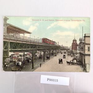 Antique 1910s Postcard Elevated Railroad & Station Delaware Ave Philadelphia PA